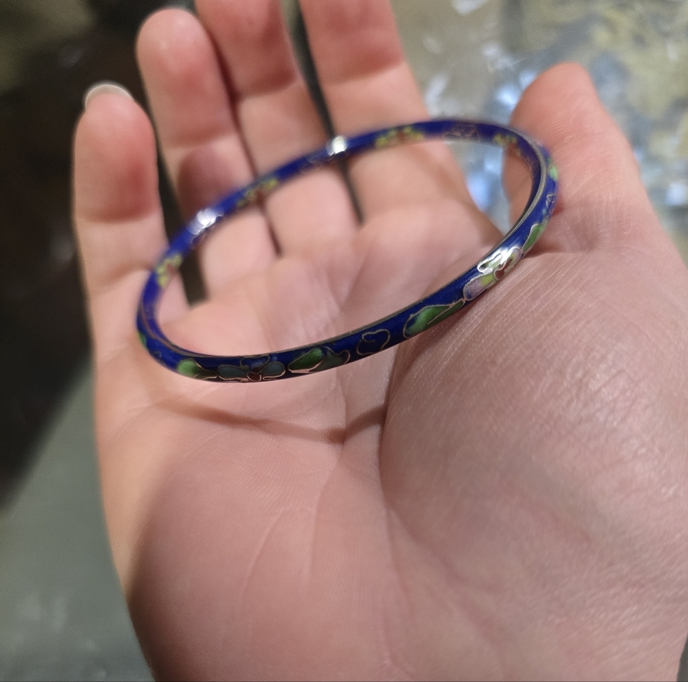 Vintage Blue Cloisonné Enamel Bangle - Picture 3 of 4